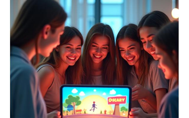 Foto de un equipo de estudiantes de tres universidades diferentes trabajando juntos en un juego educativo.
