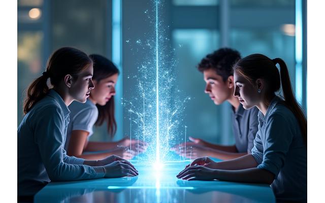 Foto de un equipo internacional de estudiantes de México y España colaborando en un proyecto de juego virtualmente.