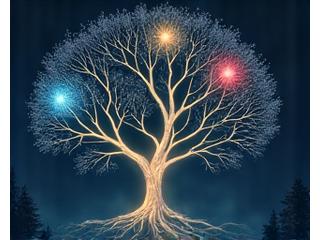 Árbol de decisiones con múltiples caminos y elecciones en ramificaciones, representando una narrativa interactiva con finales diversos.