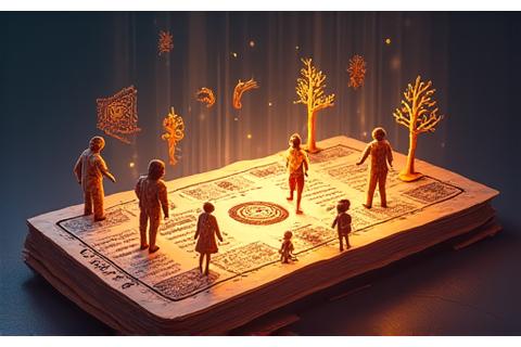 Representación de un códice azteca digitalizado y animado, mostrando eventos clave de la historia de México como una línea de tiempo interactiva.
