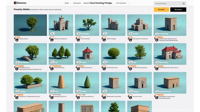 Previsualización de un paquete de assets 3D optimizados para educación con etiquetas como 'low-poly forest'.