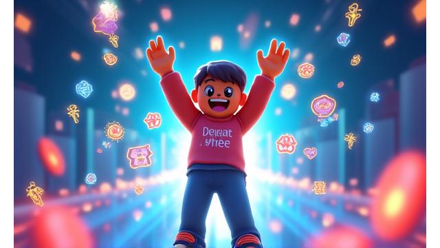 Estudiante celebrando una victoria en un juego educativo, simbolizando aprendizaje gamificado y éxito.