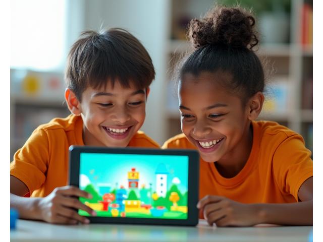 Niños interactuando con un programa educativo gamificado en una tablet