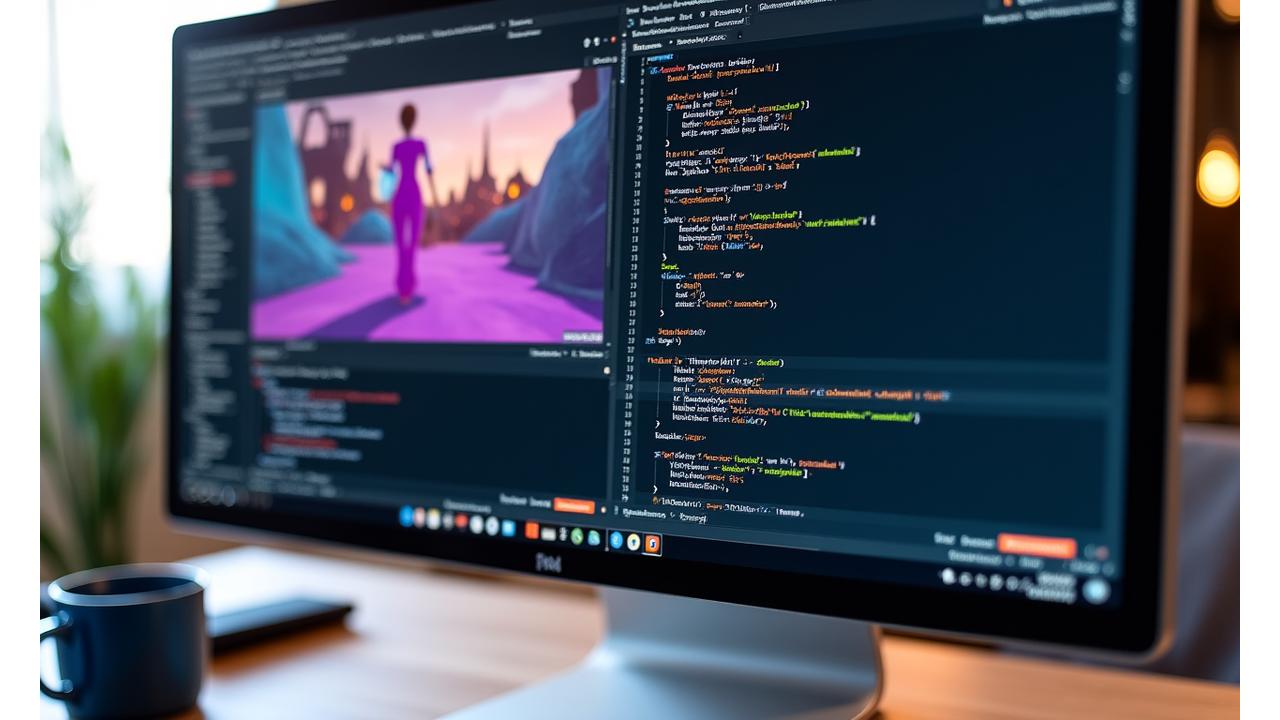 Demostración de un tutorial interactivo de Unity con editor de código y preview del juego en paralelo.